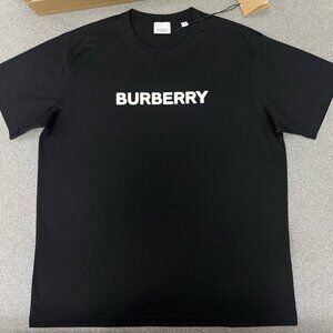 Burberry Foam Letter Print Short Sleeve Hot Stamped Logo Black Round Neck T-Shir